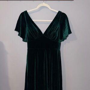 Azazie Dark Green Velvet Maxi Dress